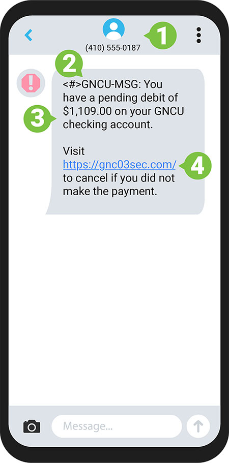 Example smishing fraud text