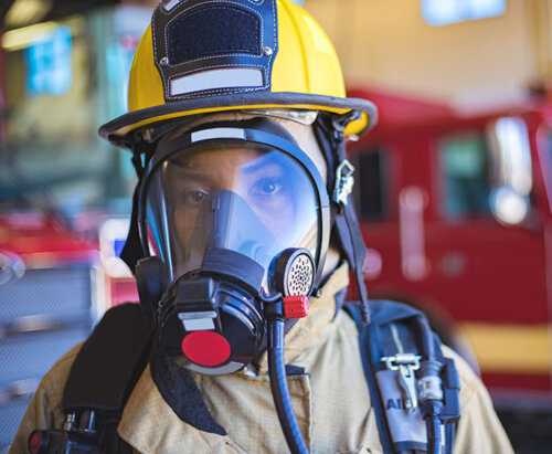 Firefighter in a mask