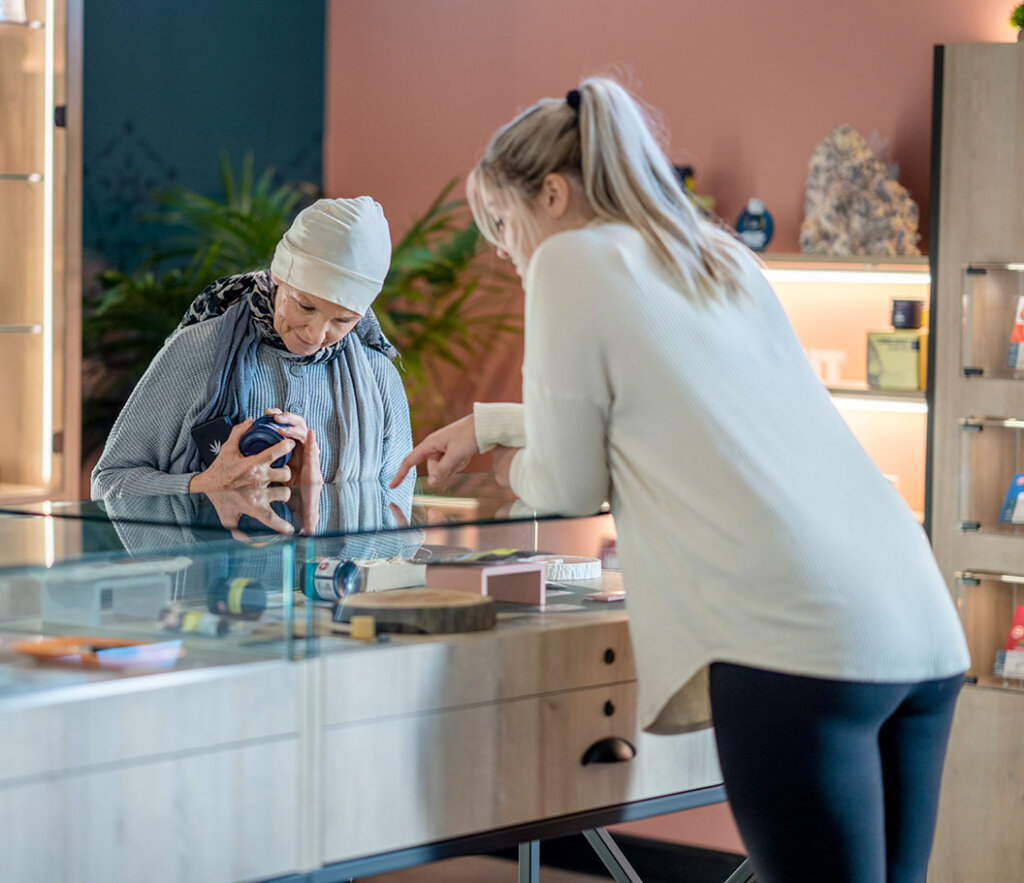 Cannabis-related business customer with employee
