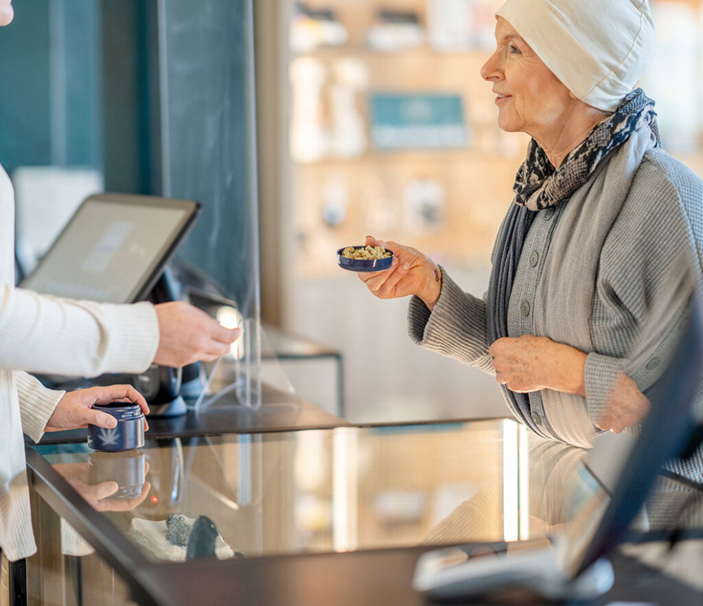 Cannabis-related business customer with employee