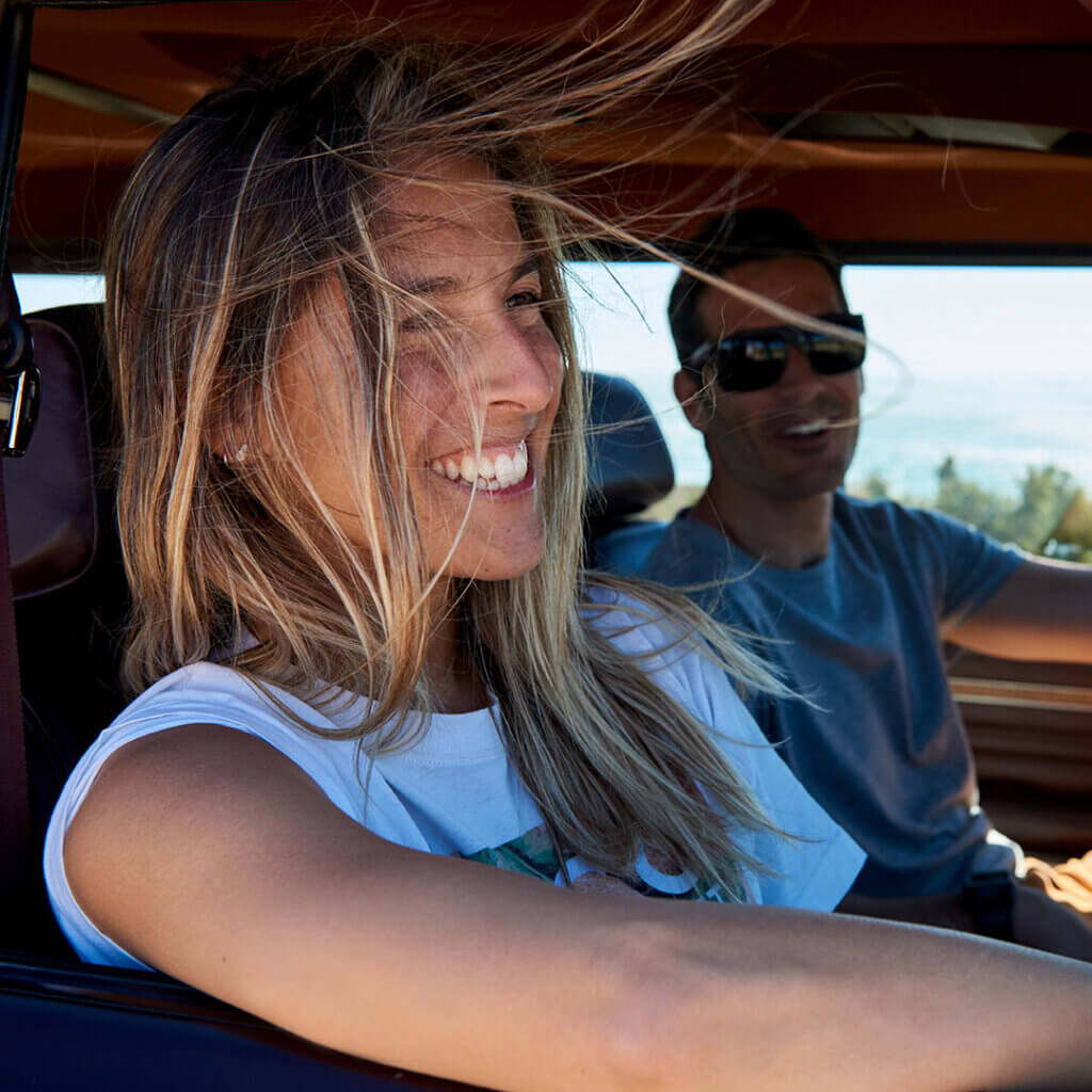 Couple in a car driving