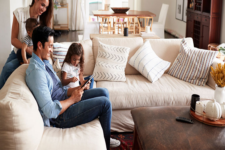 family on couch