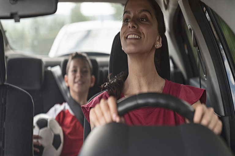 mom and son in car