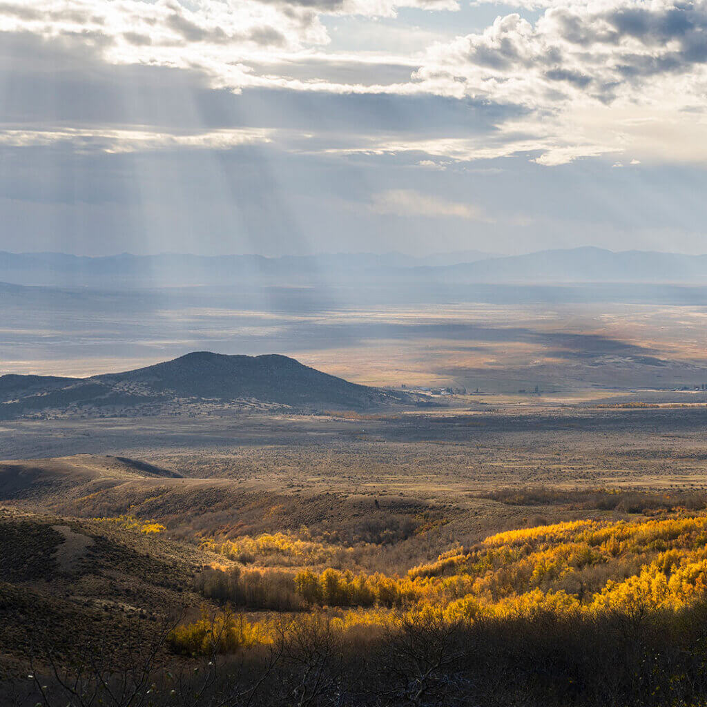 Rural Nevada landscape with sun rays