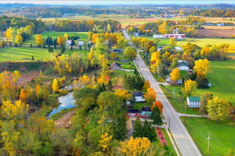 Aerial photo of a rural community