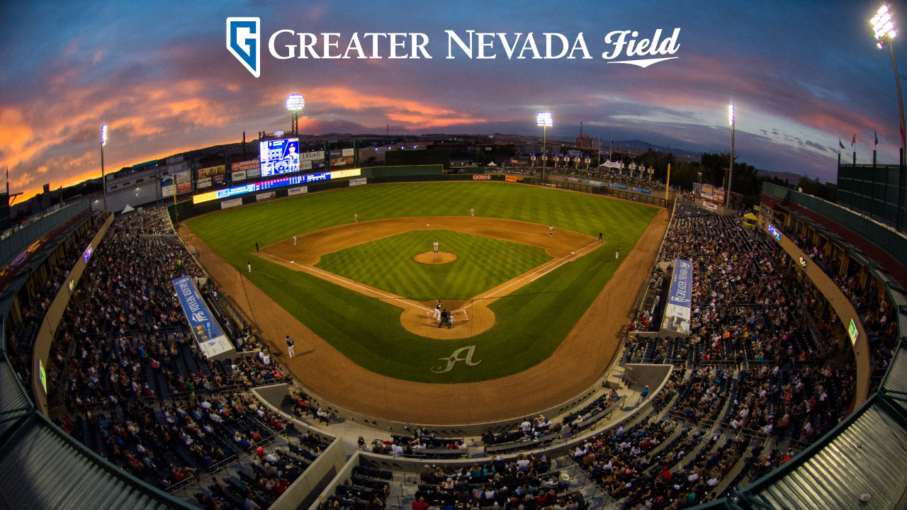 Aerial photo of a Reno Aces baseball game at Greater Nevada Field
