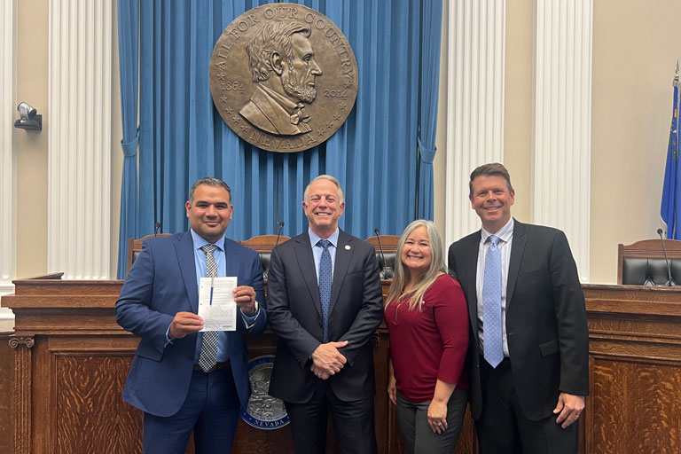 GNCU's Danny DeLaRosa, Michelle Hale, and Michael Thomas with Nevada Governor Joe Lombardo