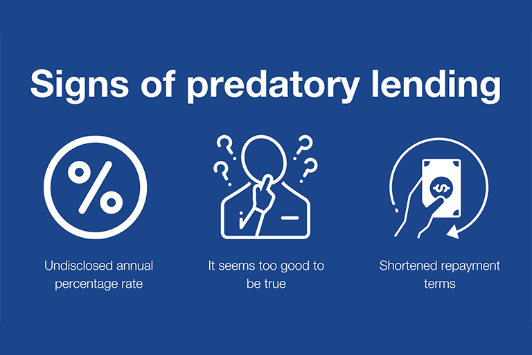 Graphic illustrating the top 3 signs of predatory lending