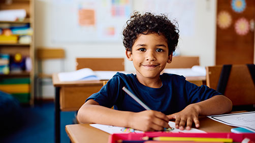 Young student in a classroom
