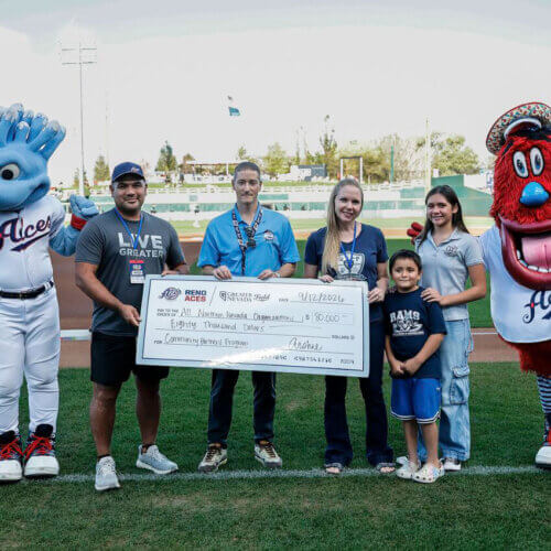 2026 Community Partners Fundraising Program check presentation at Greater Nevada Field