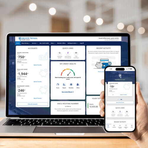 New Digital Banking experience laptop and app examples